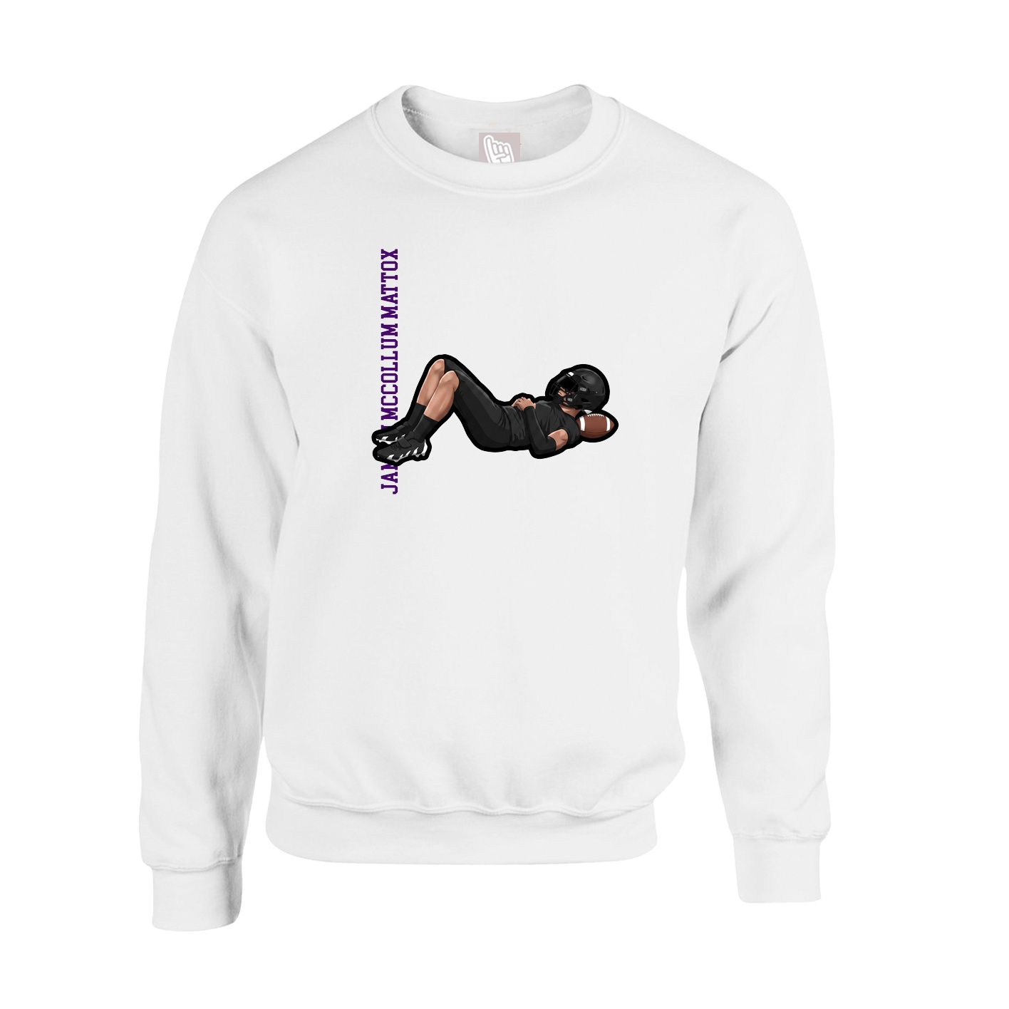 Fleece Crew — Name Vertical in White