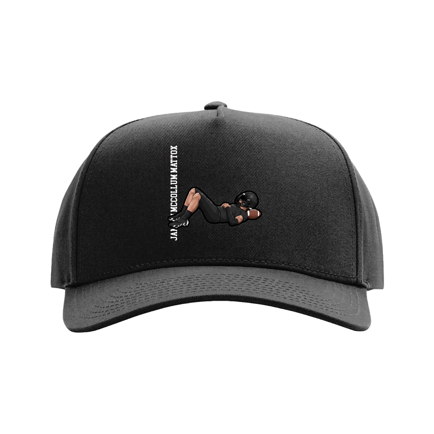 Full Fabric Five-Panel Champ Cap — Name Vertical in Black