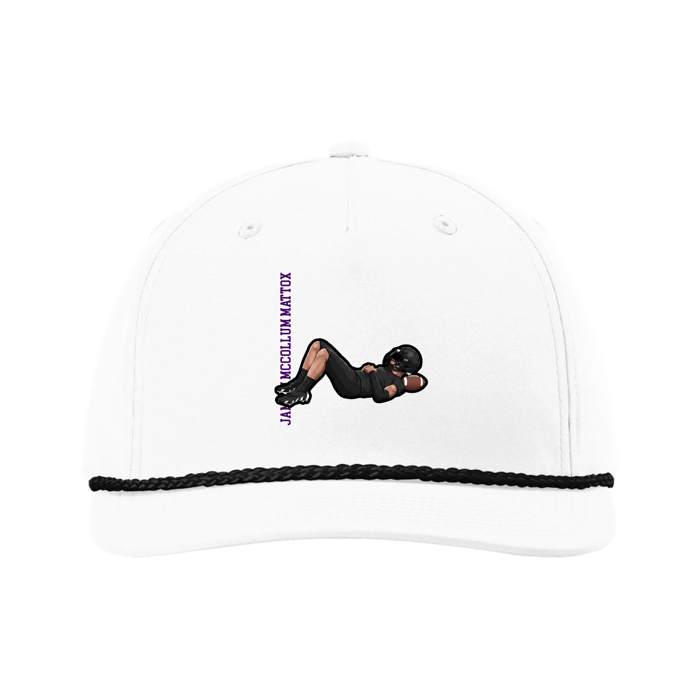 Five-Panel Classic Rope Cap — Name Vertical in White