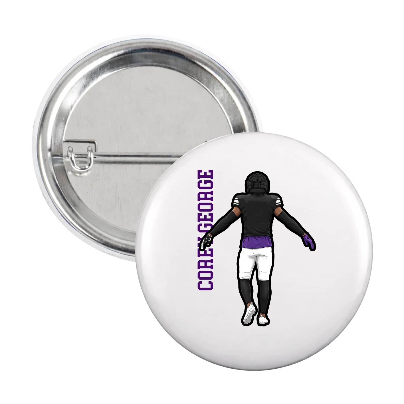 Game Day Button — Name Vertical in White