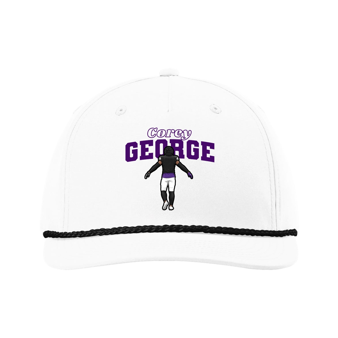 Five-Panel Classic Rope Cap — Name Arch in White