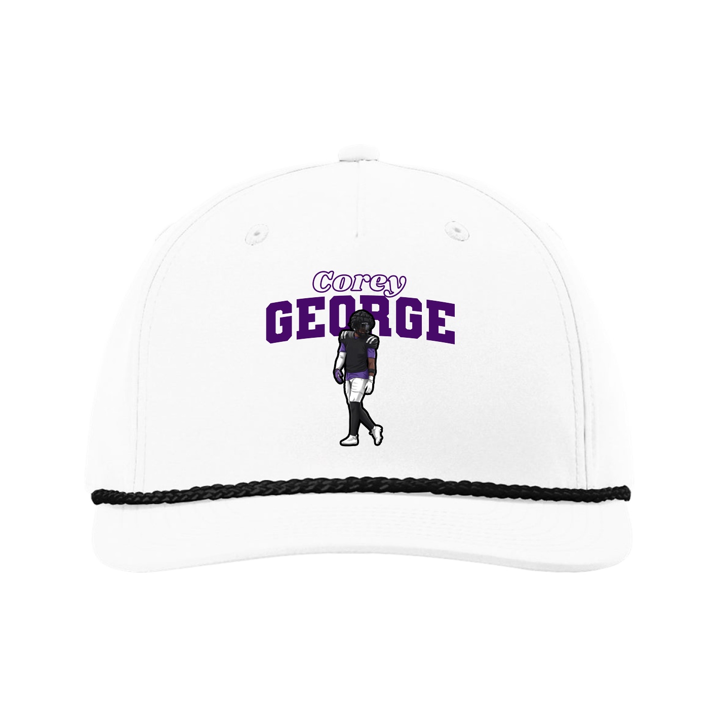Five-Panel Classic Rope Cap — Name Arch in White