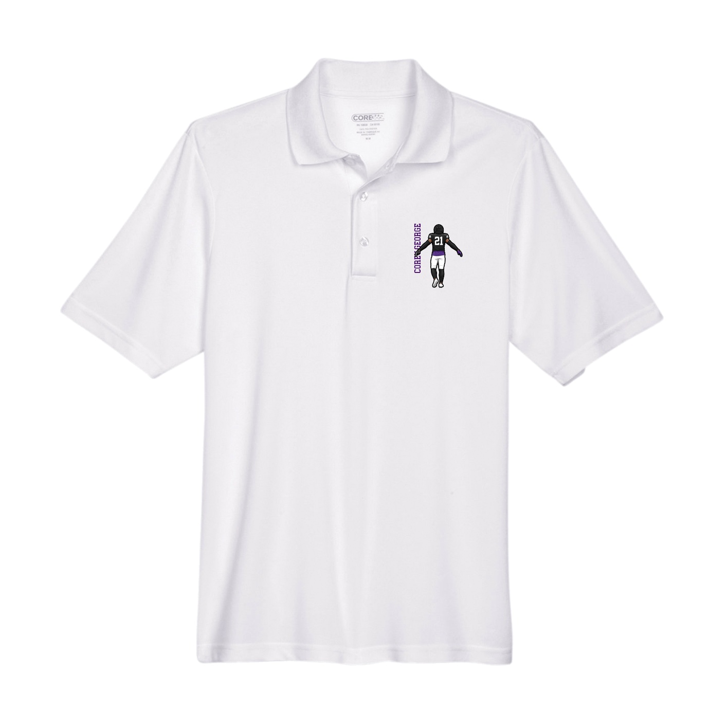 Performance Polo — Name Vertical in White