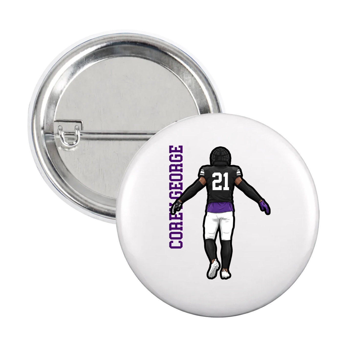 Game Day Button — Name Vertical in White