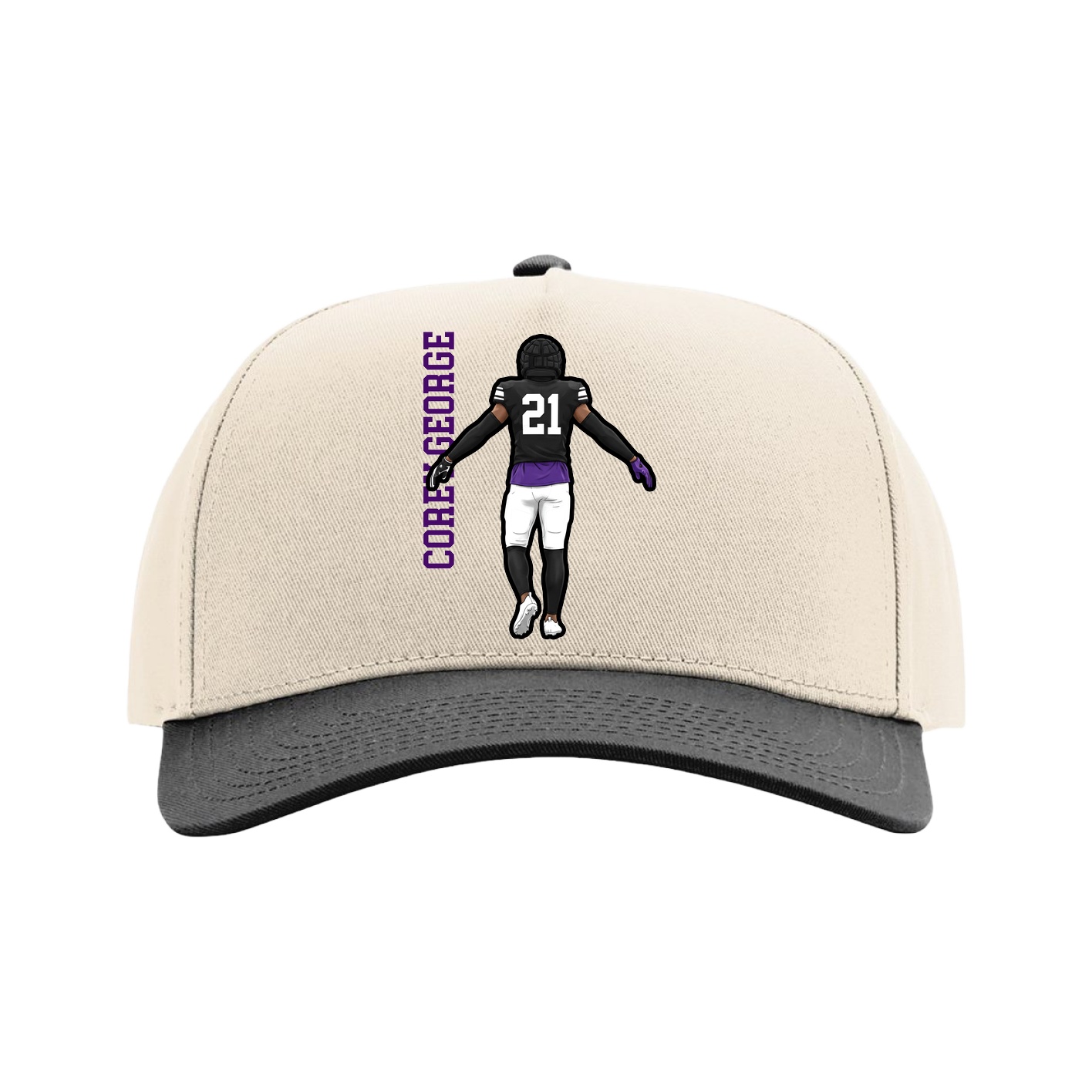Full Fabric Five-Panel Champ Cap — Name Vertical in Cream/Black