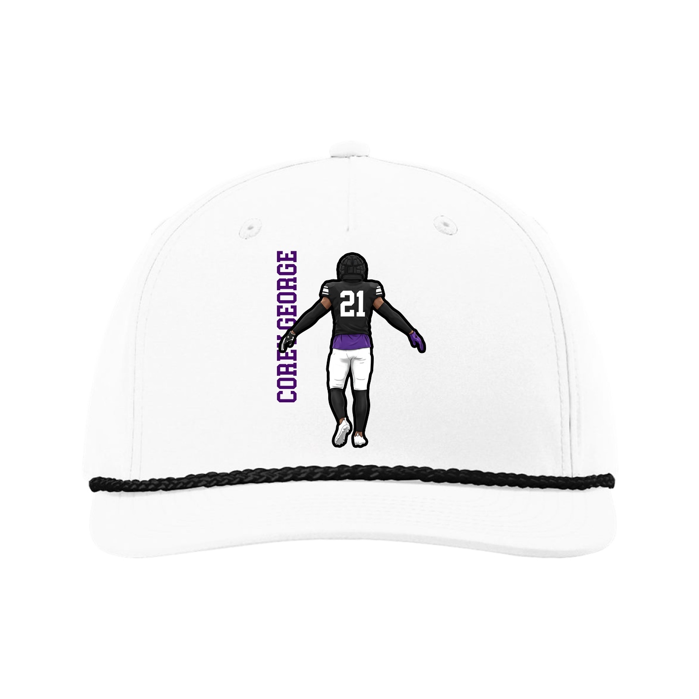 Five-Panel Classic Rope Cap — Name Vertical in White