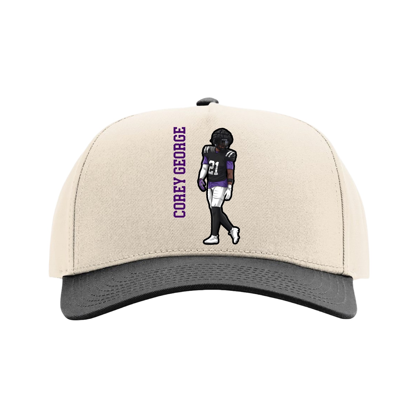 Full Fabric Five-Panel Champ Cap — Name Vertical in Cream/Black