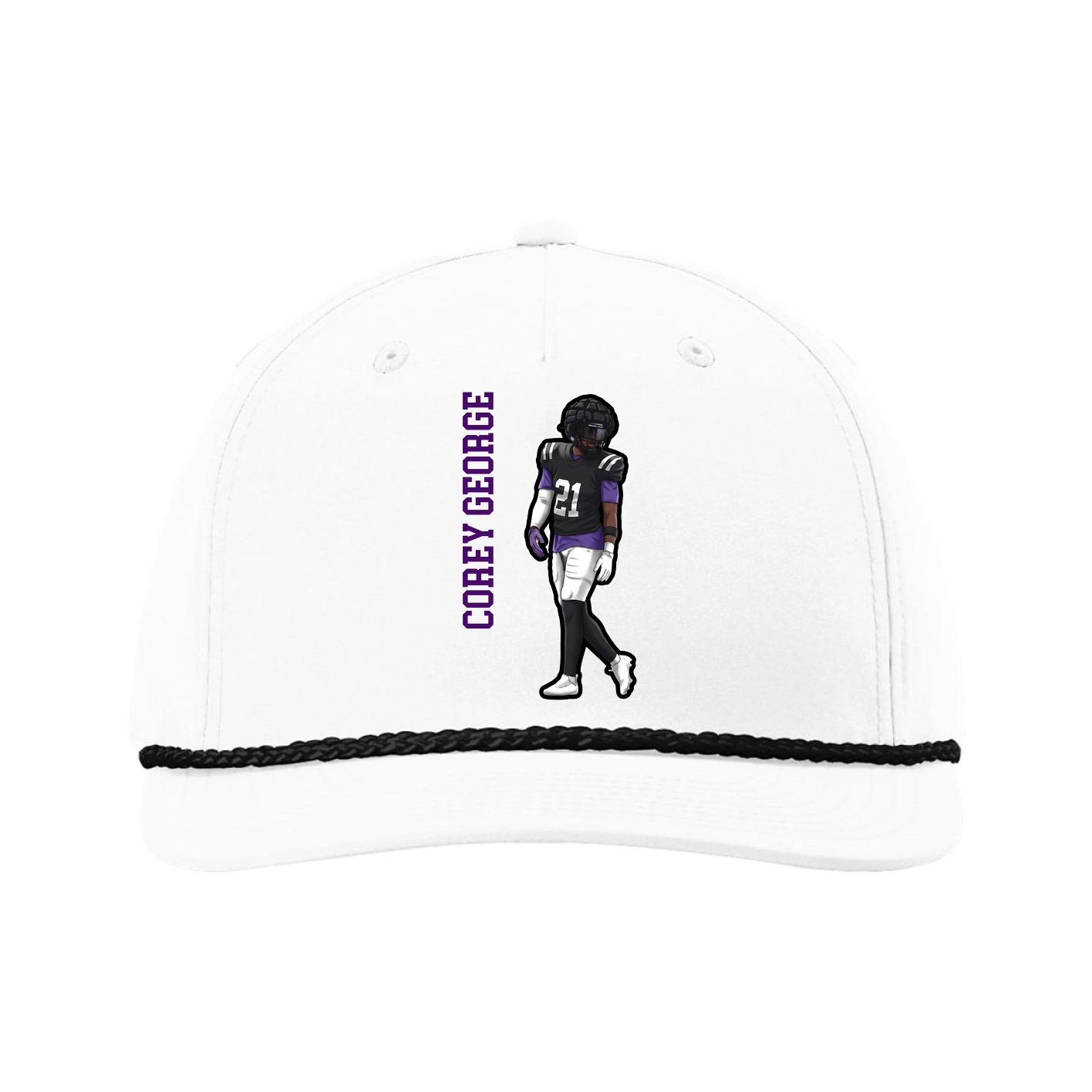 Five-Panel Classic Rope Cap — Name Vertical in White