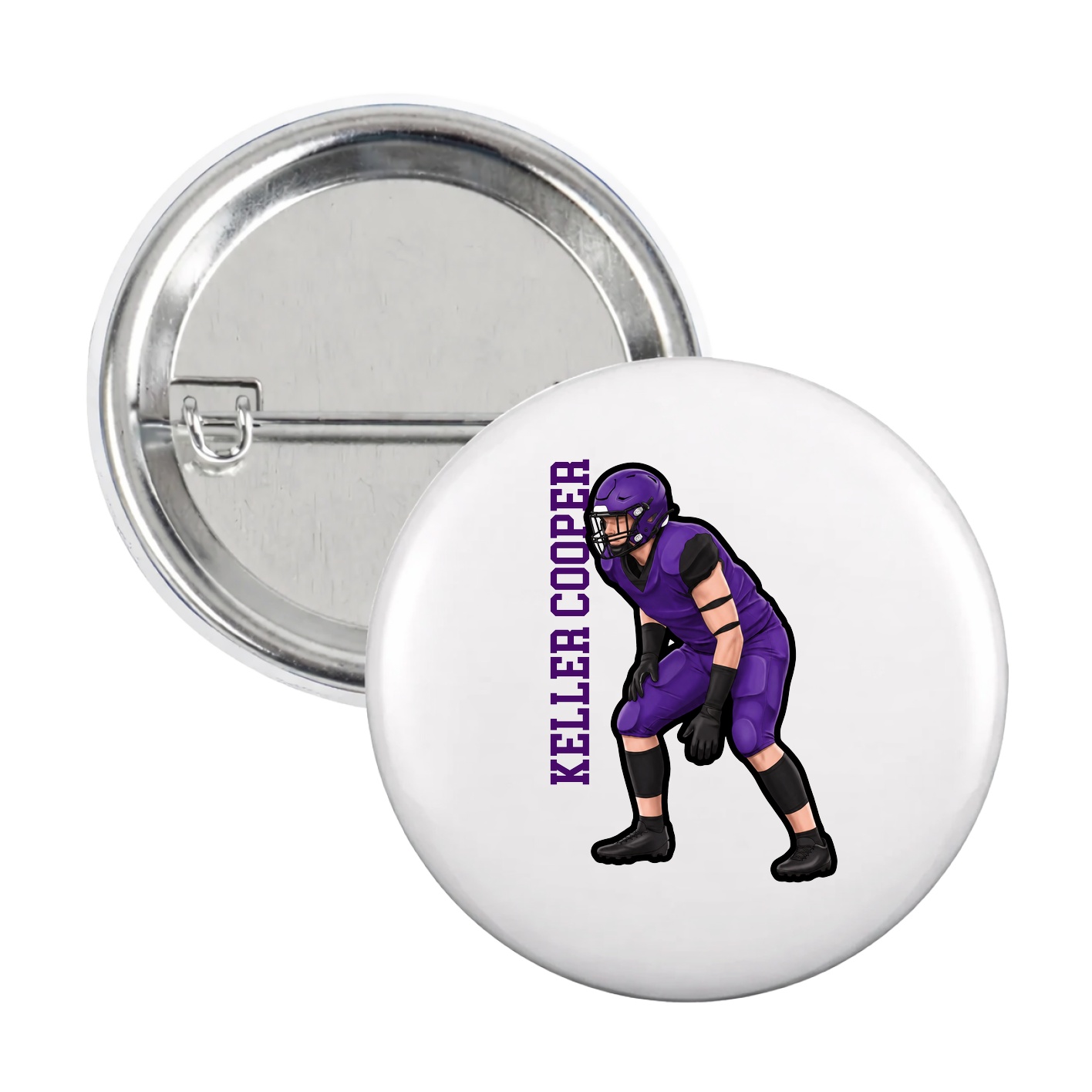 Game Day Button — Name Vertical in White