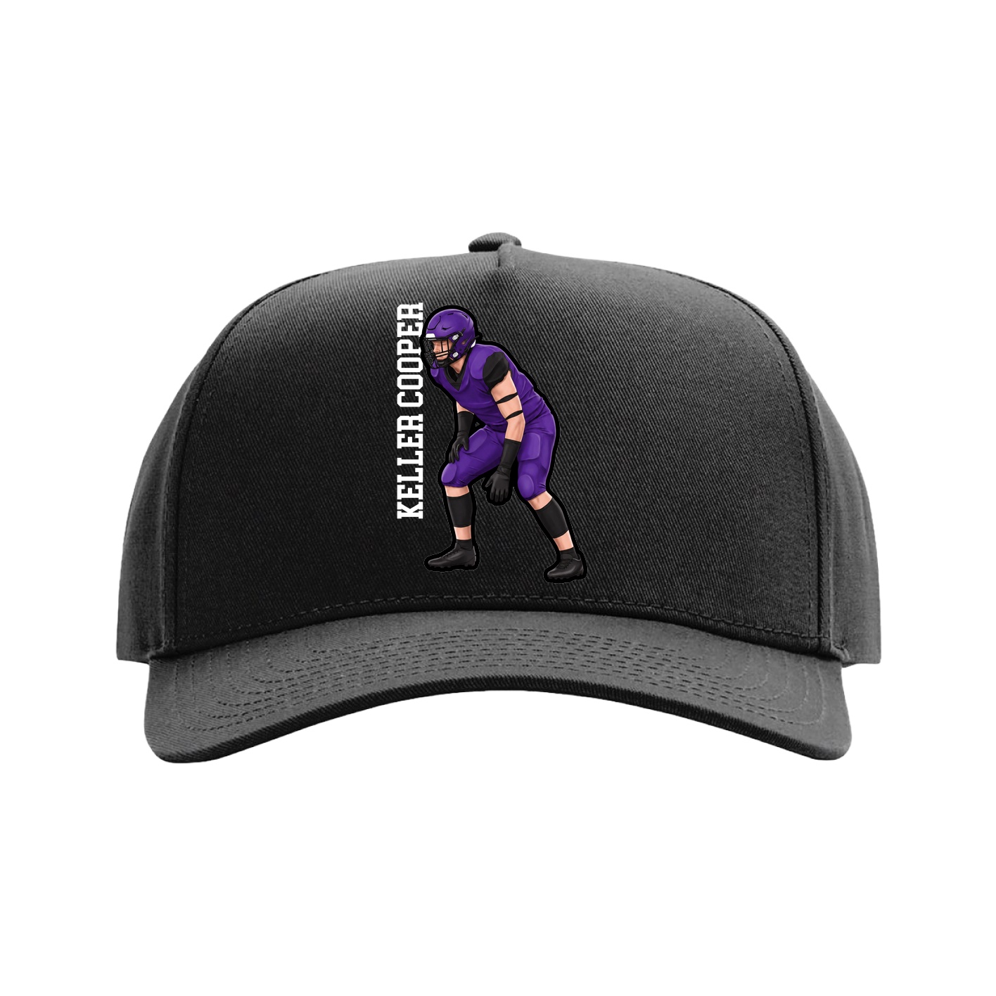 Full Fabric Five-Panel Champ Cap — Name Vertical in Black