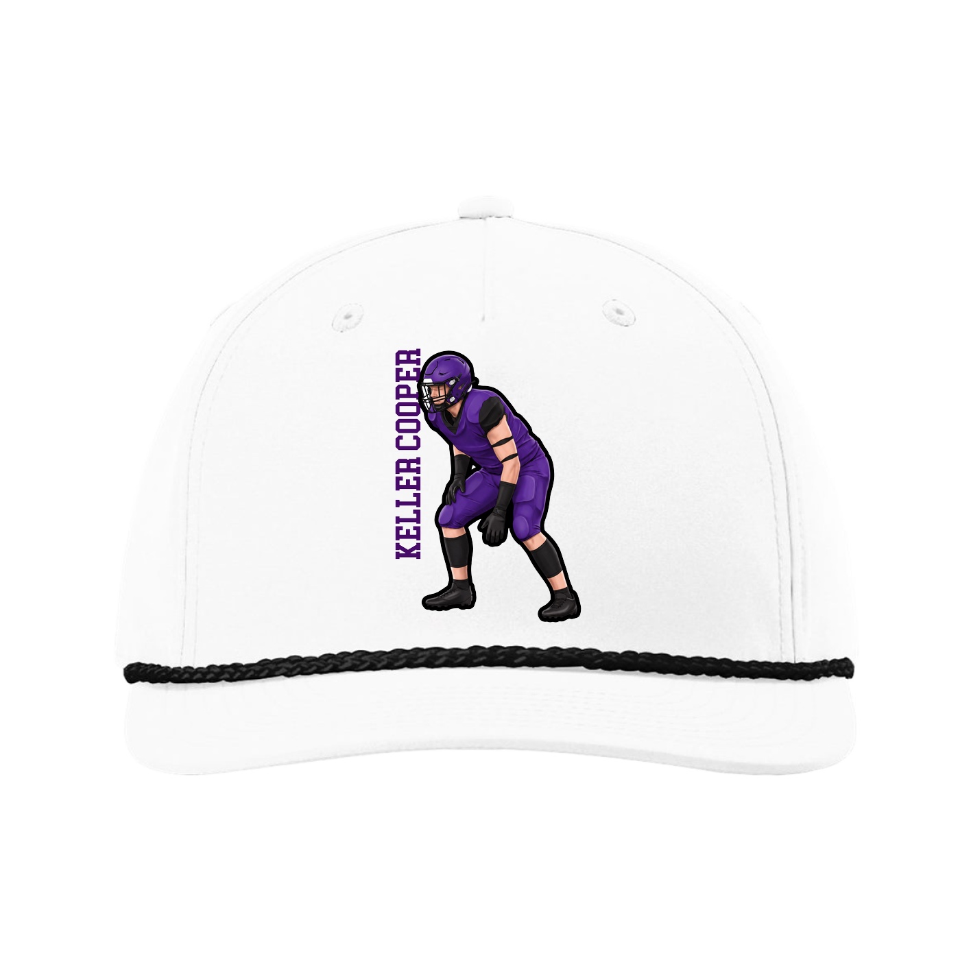 Five-Panel Classic Rope Cap — Name Vertical in White