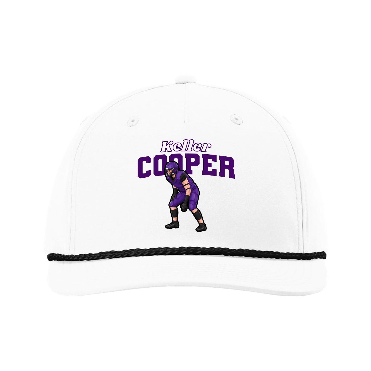 Five-Panel Classic Rope Cap — Name Arch in White