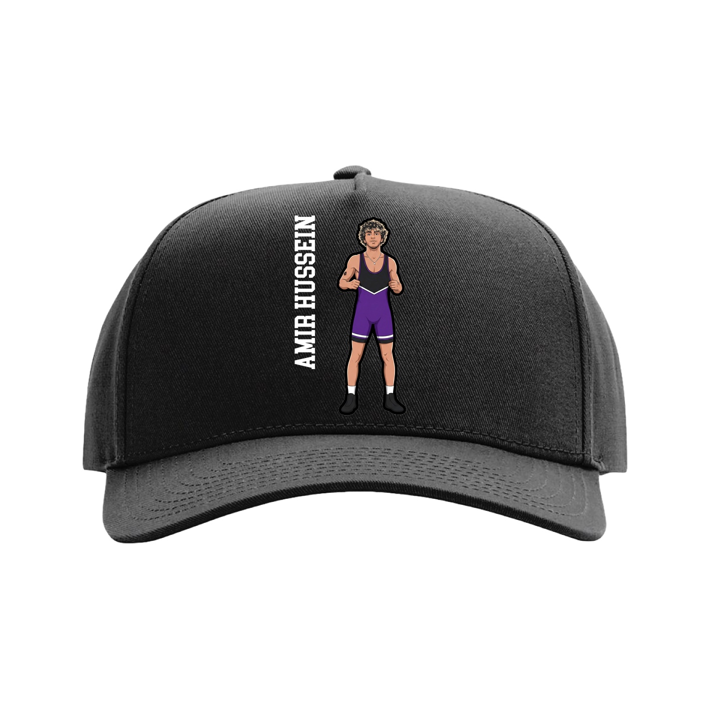 Full Fabric Five-Panel Champ Cap — Name Vertical in Black