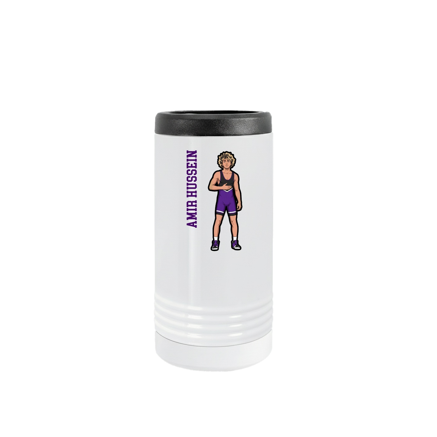 Slim Beverage Holder — Name Vertical in White