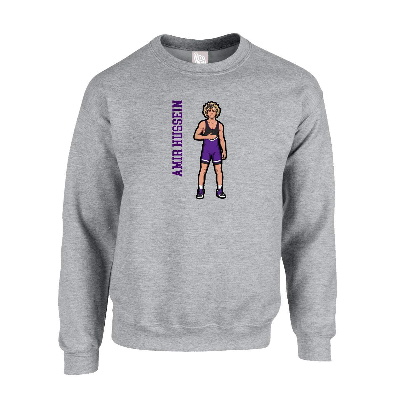 Fleece Crew — Name Vertical in Grey