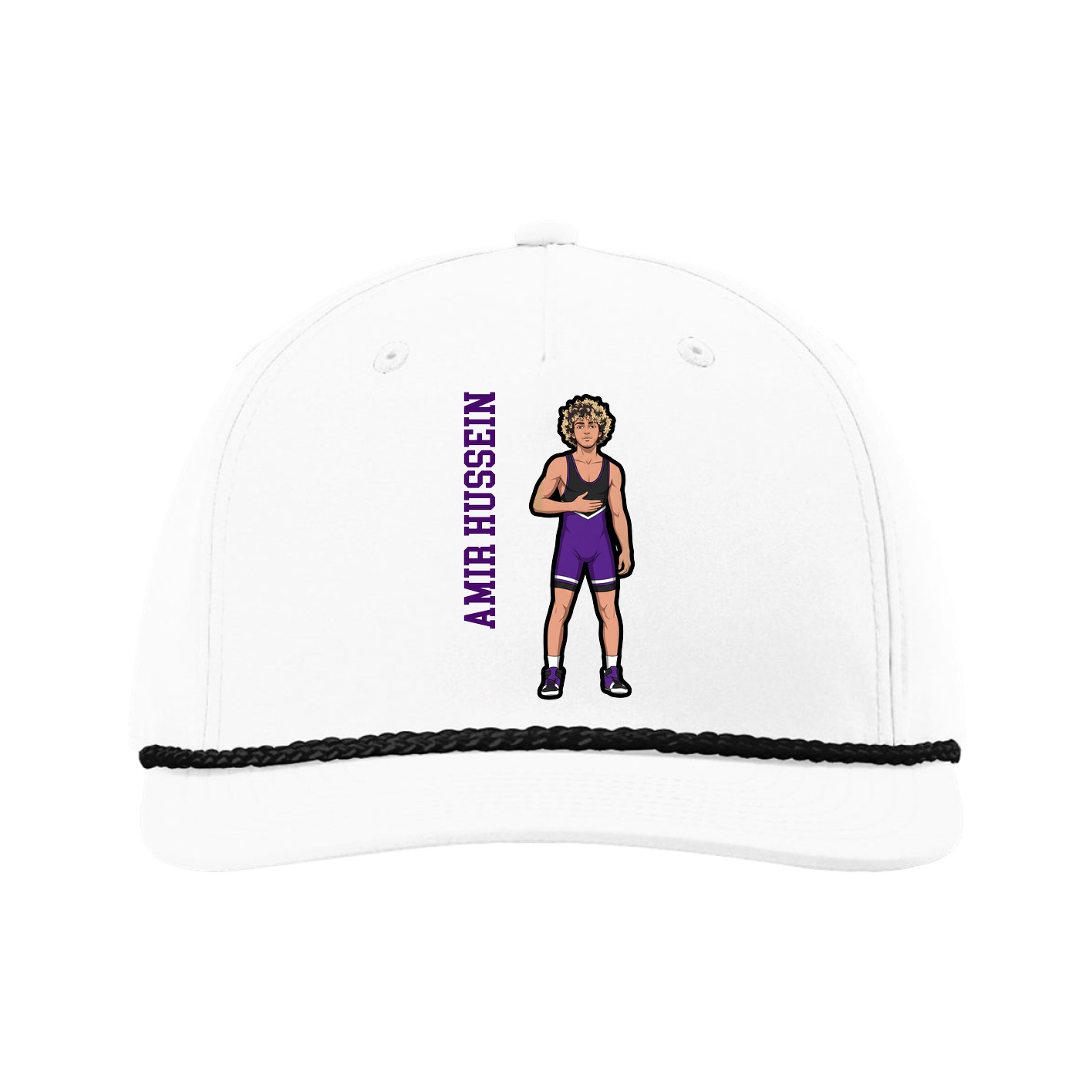 Five-Panel Classic Rope Cap — Name Vertical in White