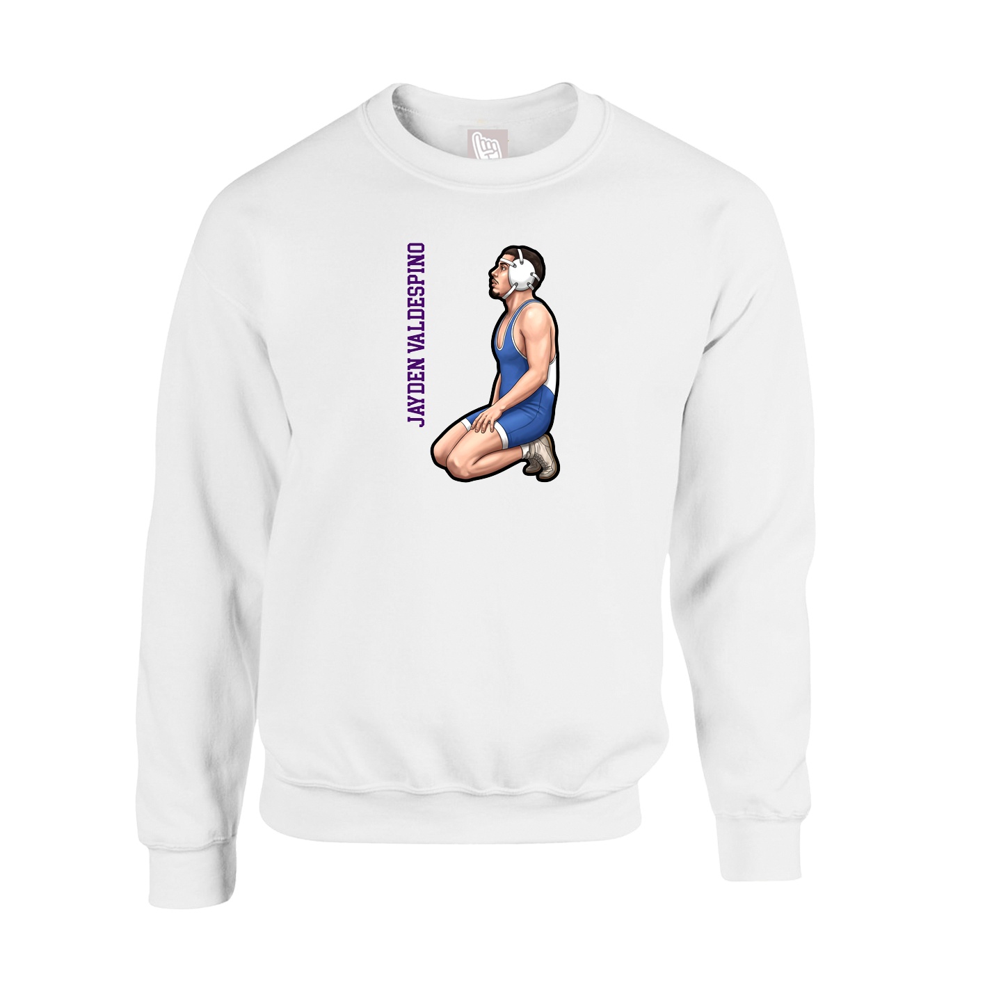 Fleece Crew — Name Vertical in White