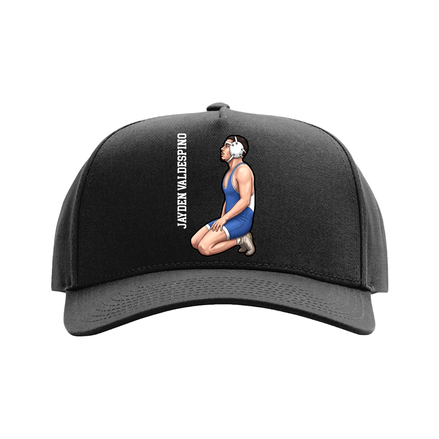 Full Fabric Five-Panel Champ Cap — Name Vertical in Black