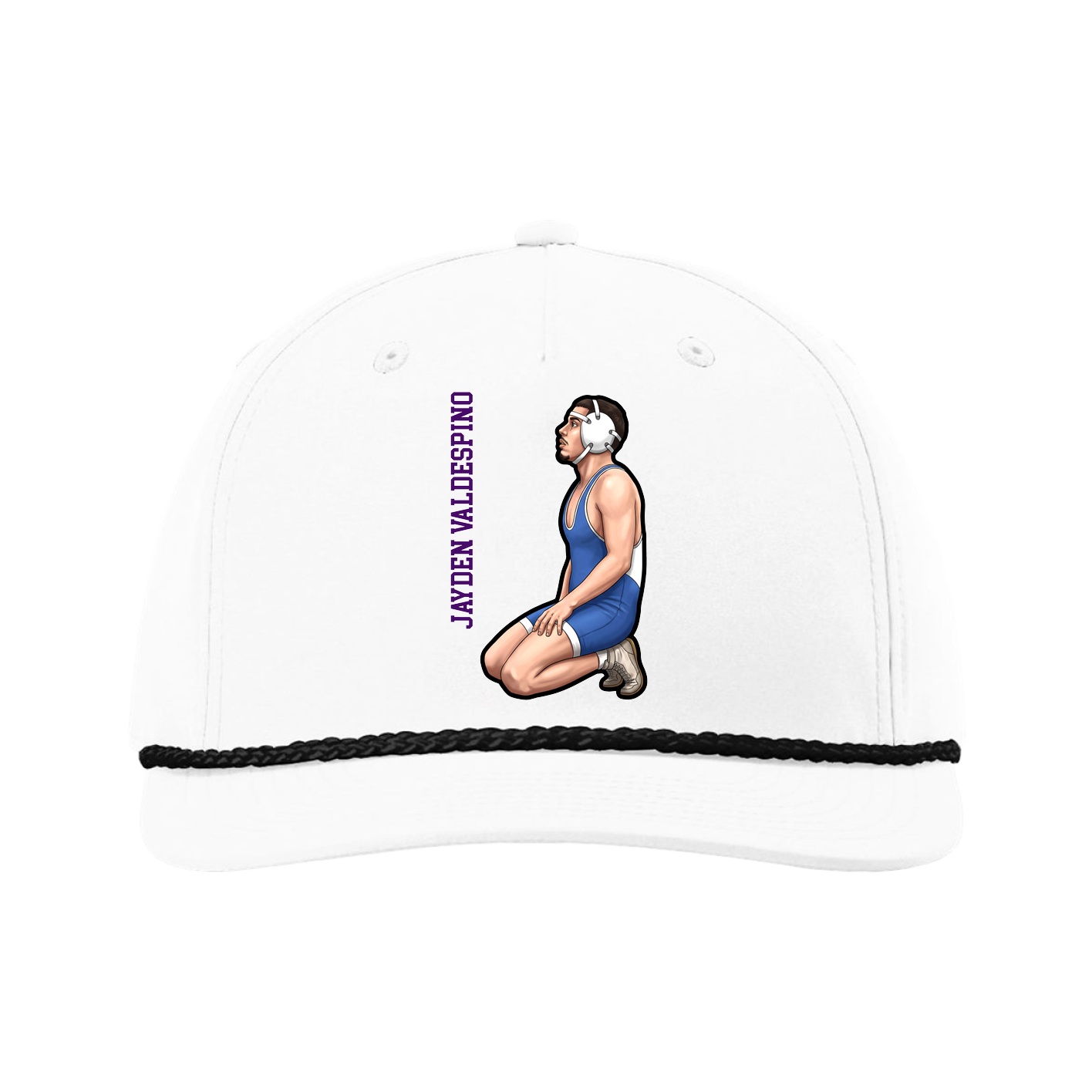 Five-Panel Classic Rope Cap — Name Vertical in White