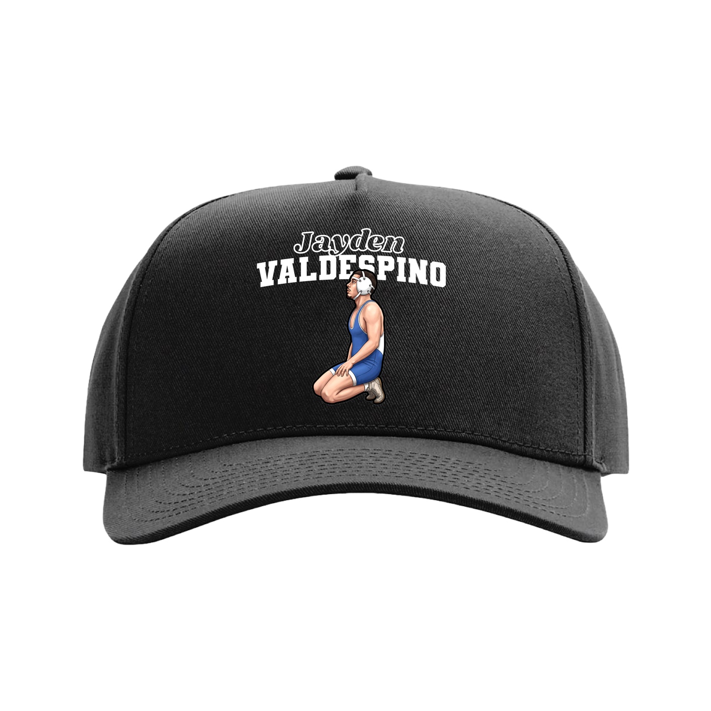Full Fabric Five-Panel Champ Cap — Name Arch in Black