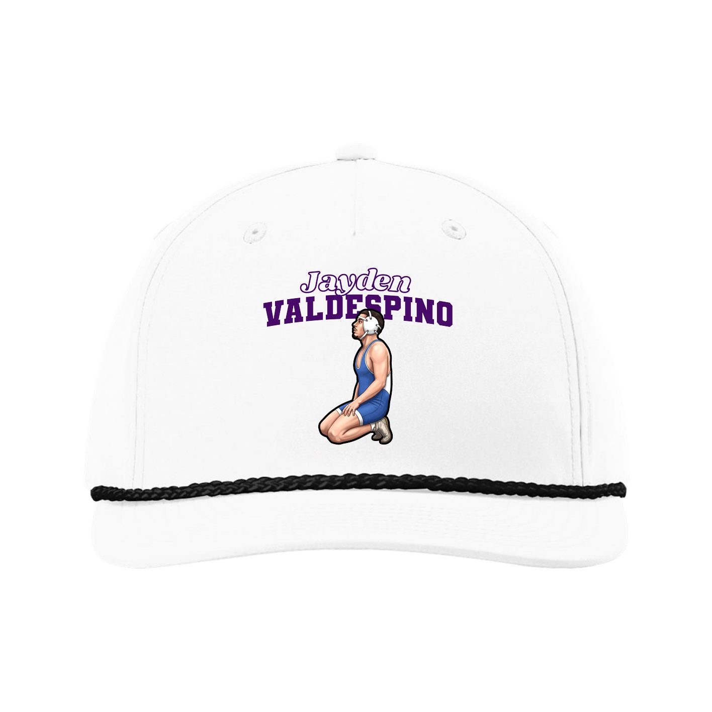Five-Panel Classic Rope Cap — Name Arch in White