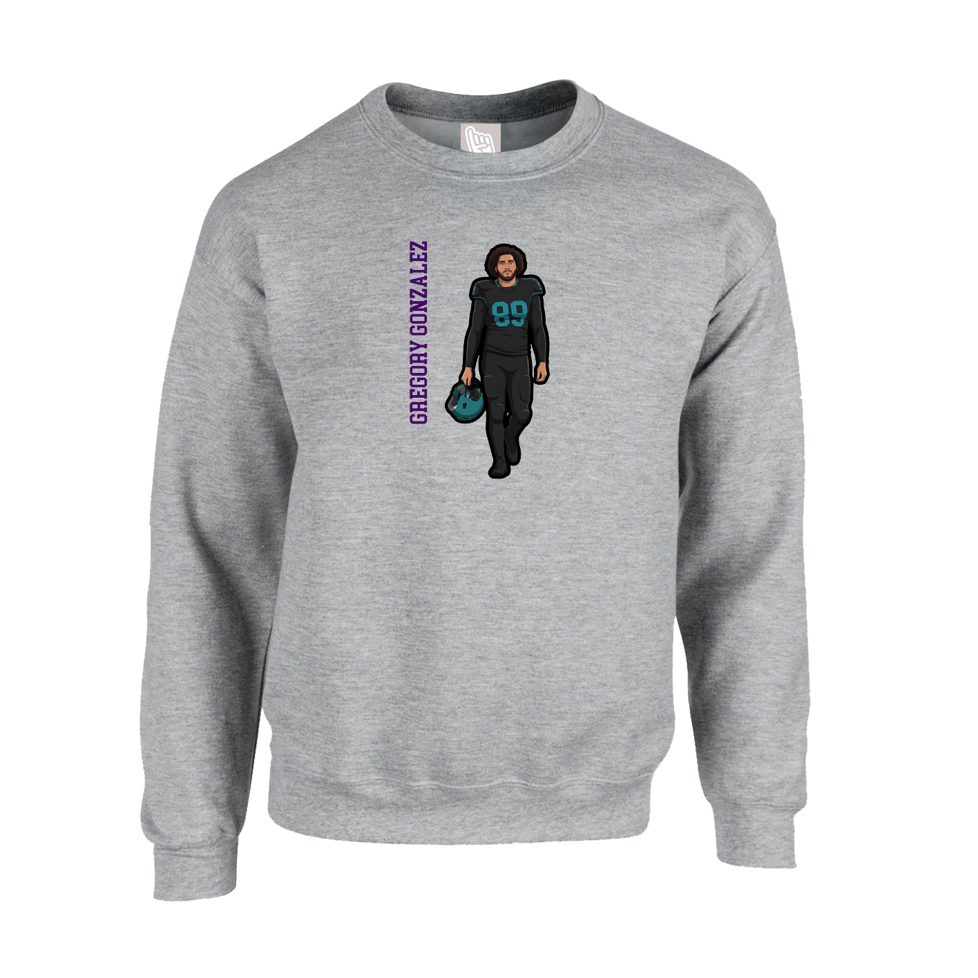 Fleece Crew — Name Vertical in Grey