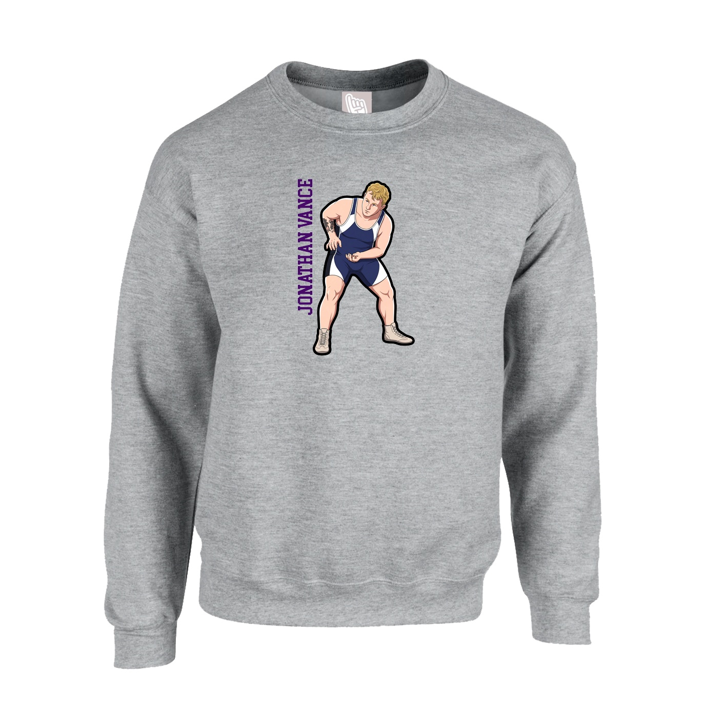 Fleece Crew — Name Vertical in Grey