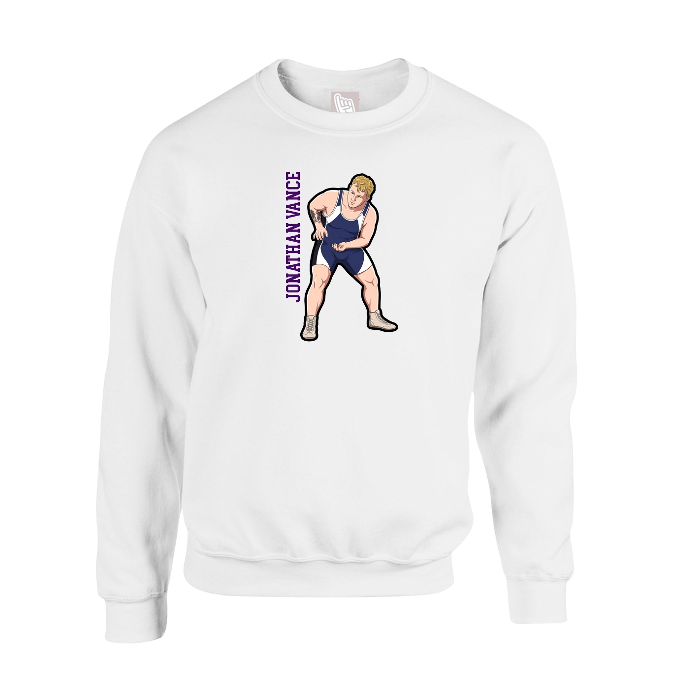 Fleece Crew — Name Vertical in White