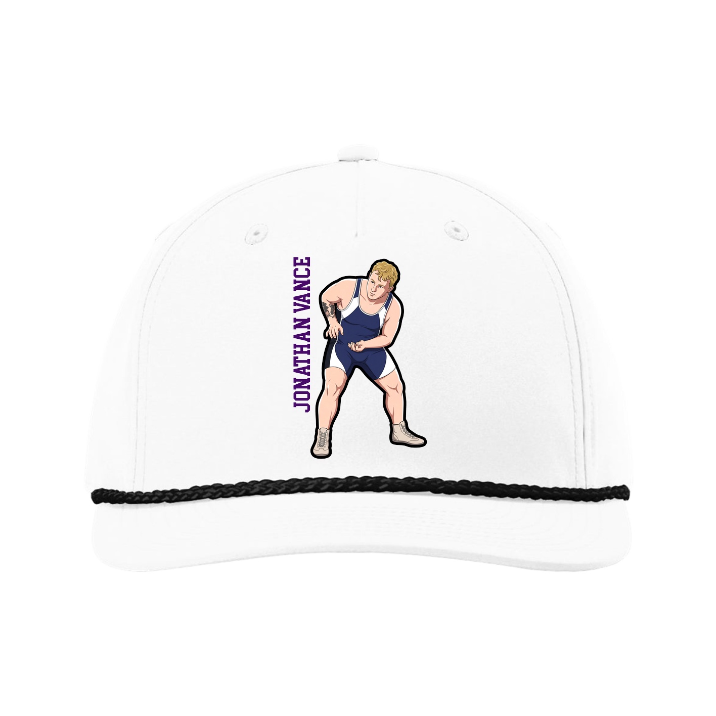 Five-Panel Classic Rope Cap — Name Vertical in White