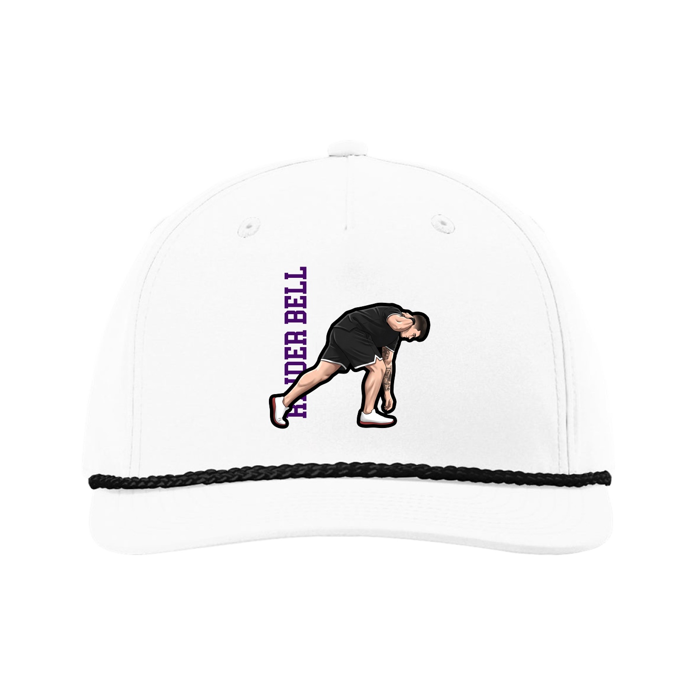 Five-Panel Classic Rope Cap — Name Vertical in White