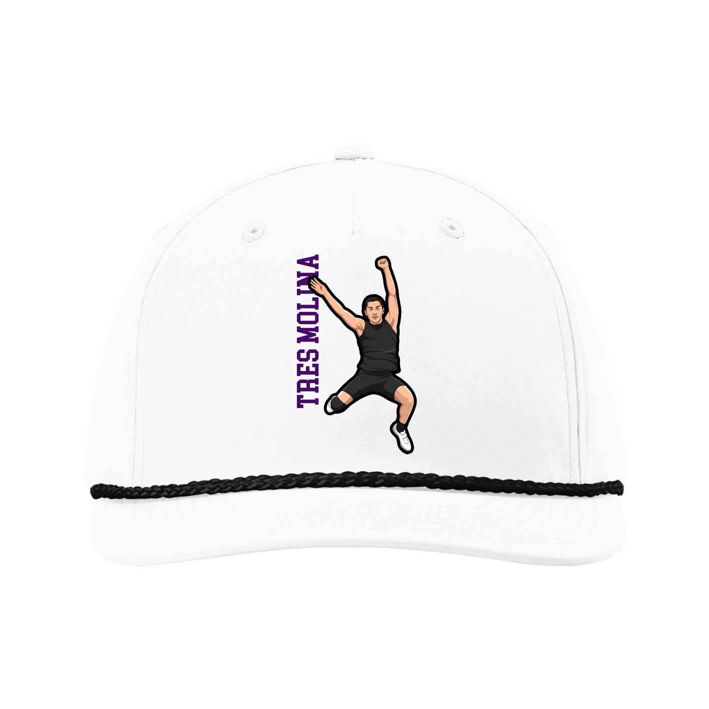 Five-Panel Classic Rope Cap — Name Vertical in White