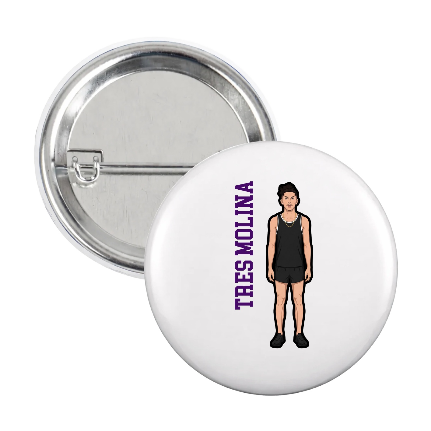 Game Day Button — Name Vertical in White