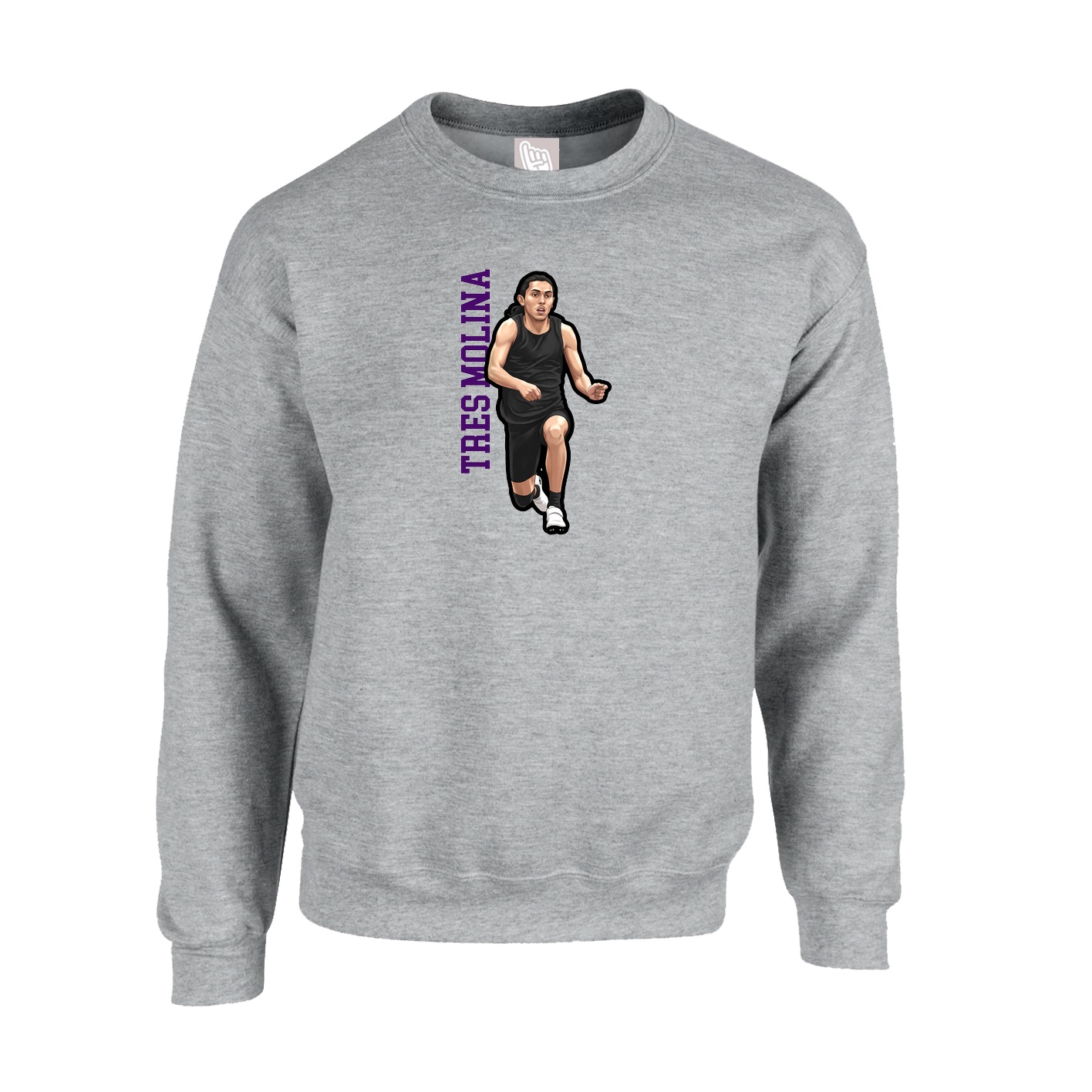 Fleece Crew — Name Vertical in Grey