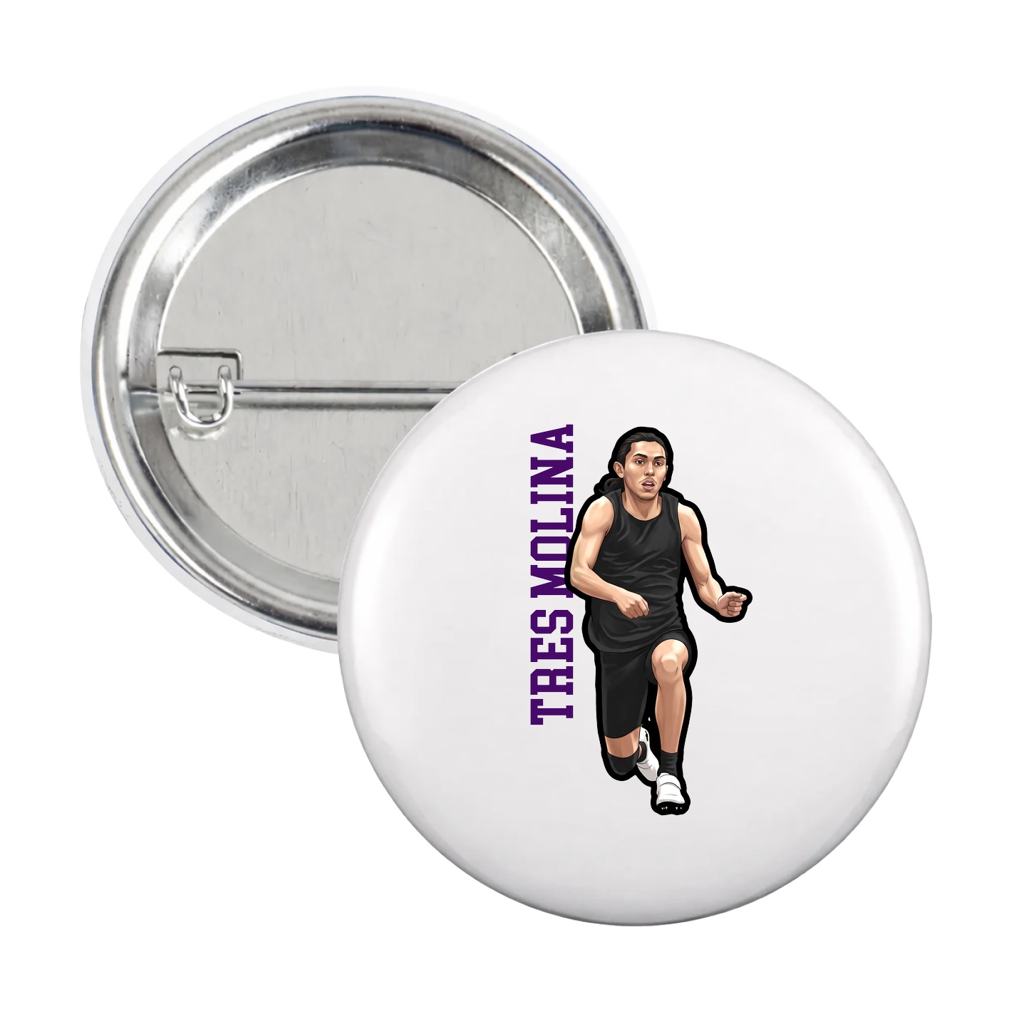 Game Day Button — Name Vertical in White