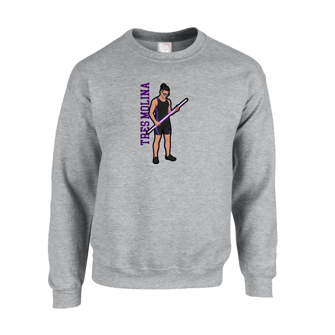 Fleece Crew — Name Vertical in Grey