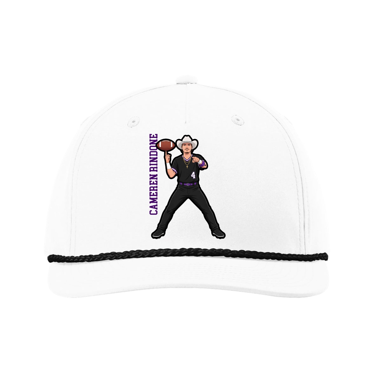 Five-Panel Classic Rope Cap — Name Vertical in White