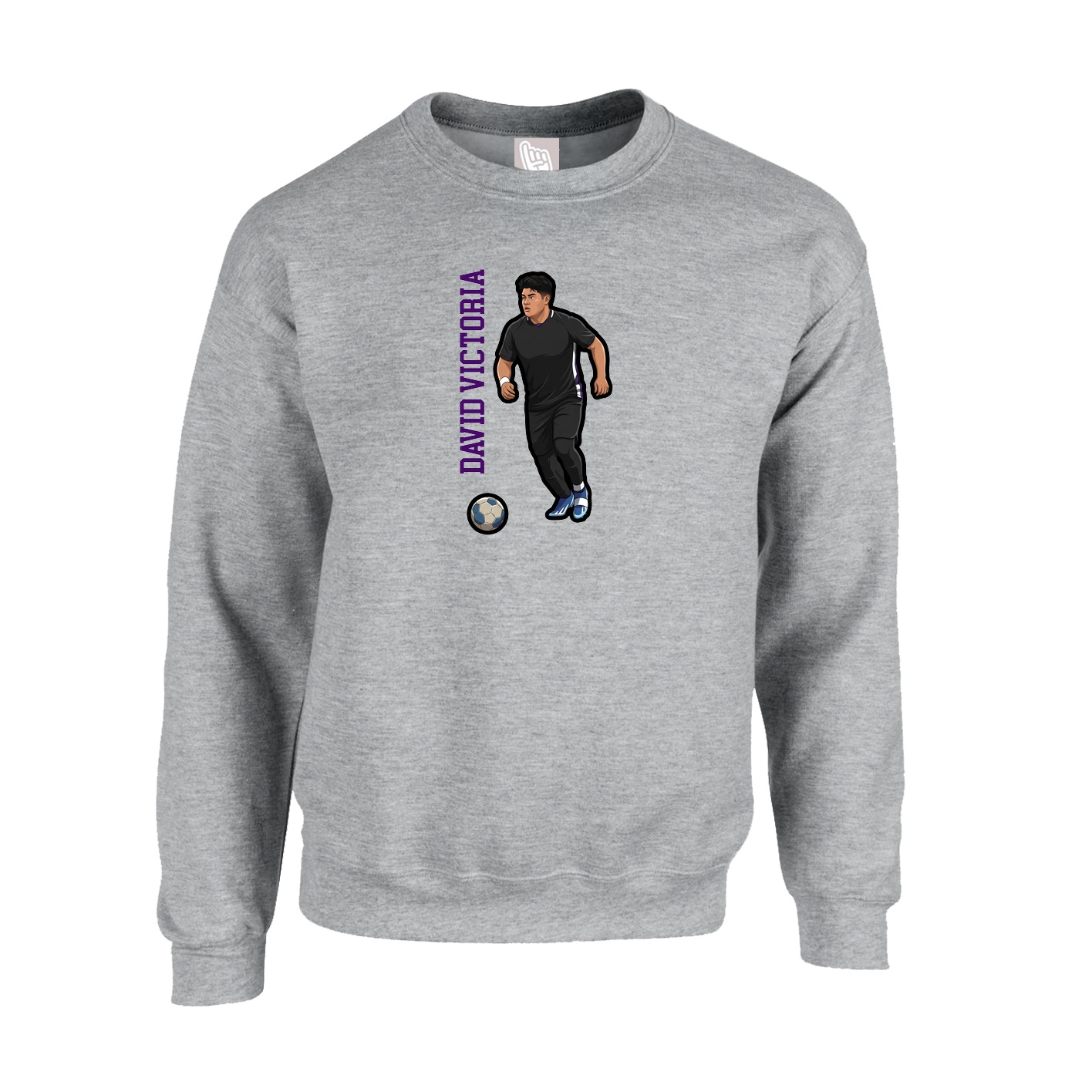 Fleece Crew — Name Vertical in Grey