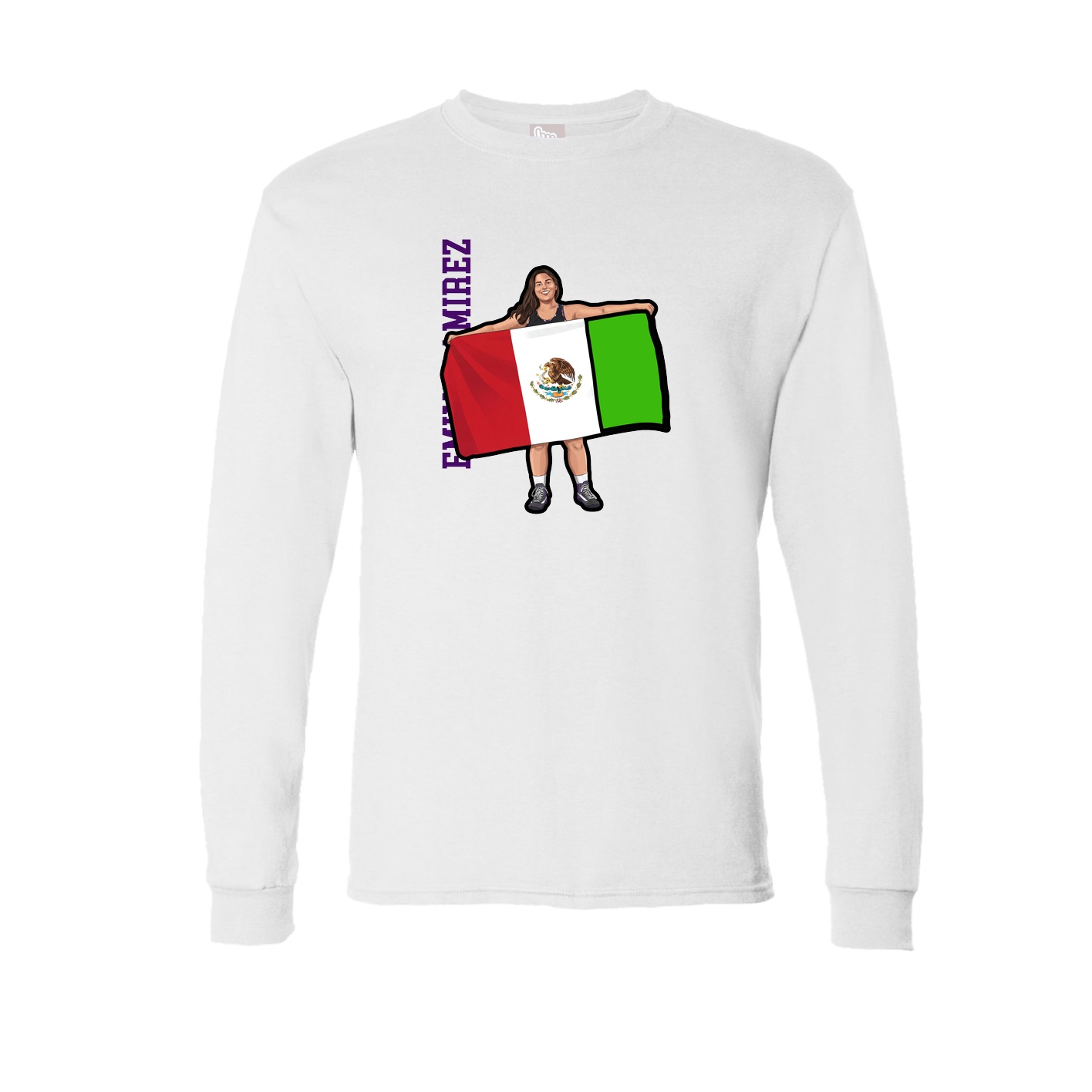 Long Sleeve Tee — Name Vertical in White