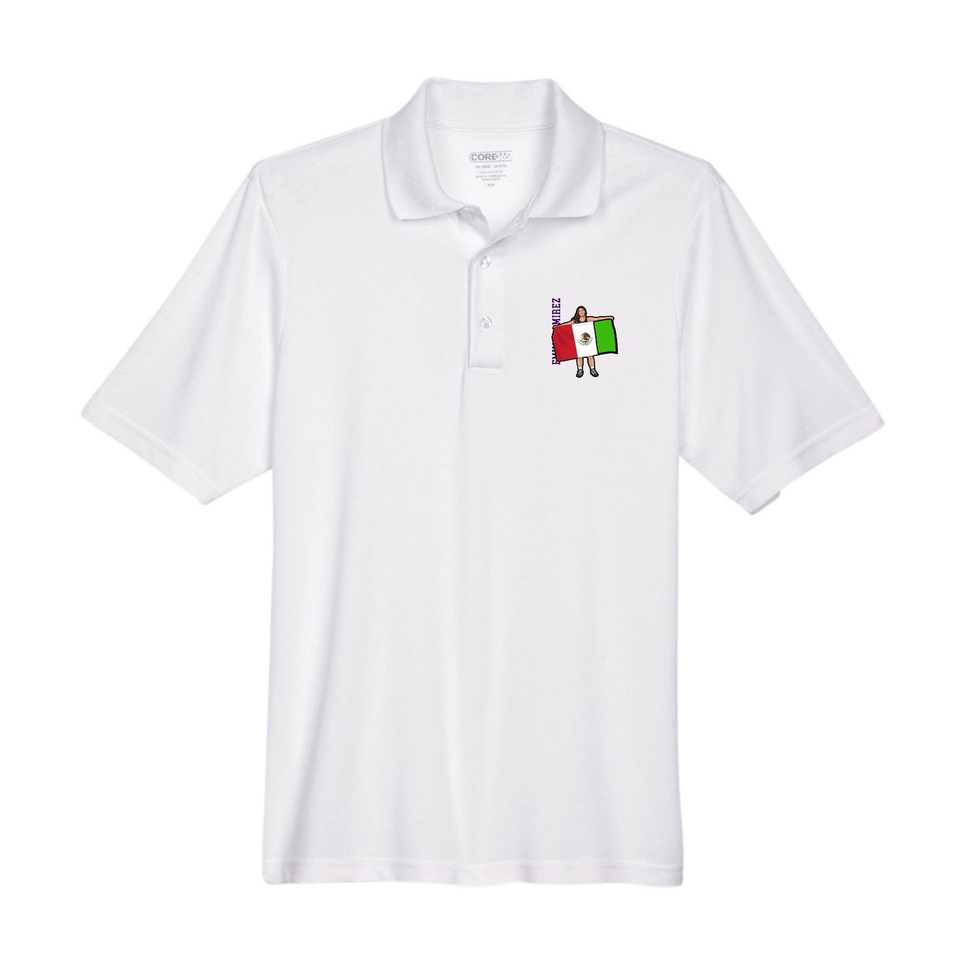 Performance Polo — Name Vertical in White