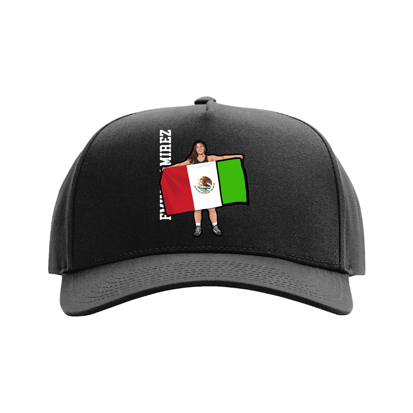 Full Fabric Five-Panel Champ Cap — Name Vertical in Black