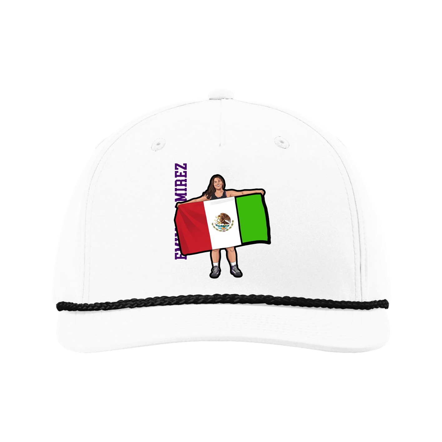 Five-Panel Classic Rope Cap — Name Vertical in White