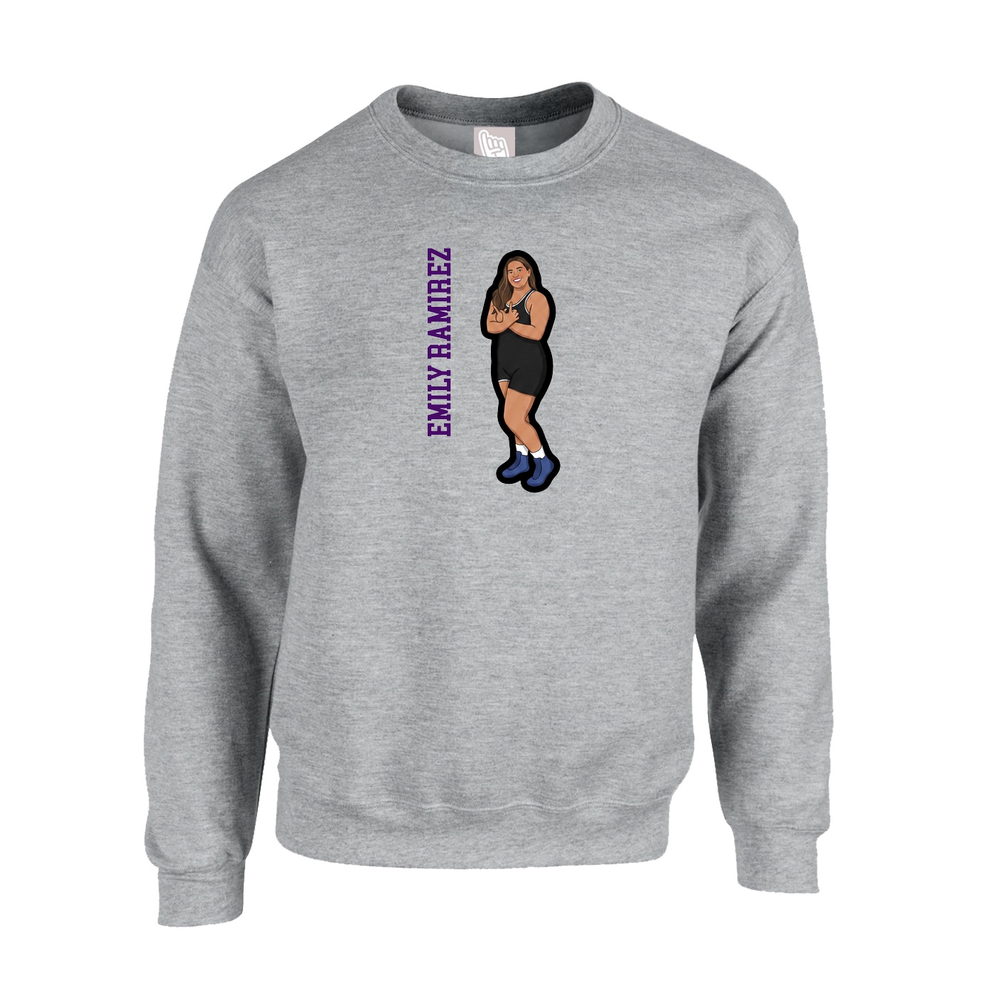 Fleece Crew — Name Vertical in Grey
