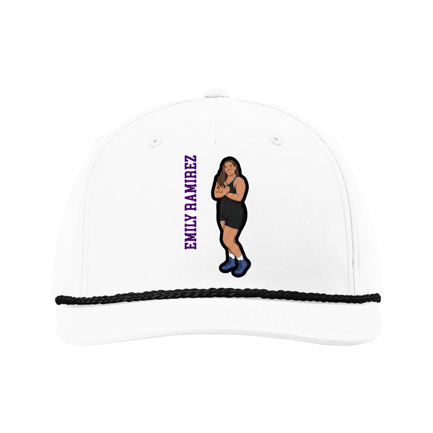 Five-Panel Classic Rope Cap — Name Vertical in White