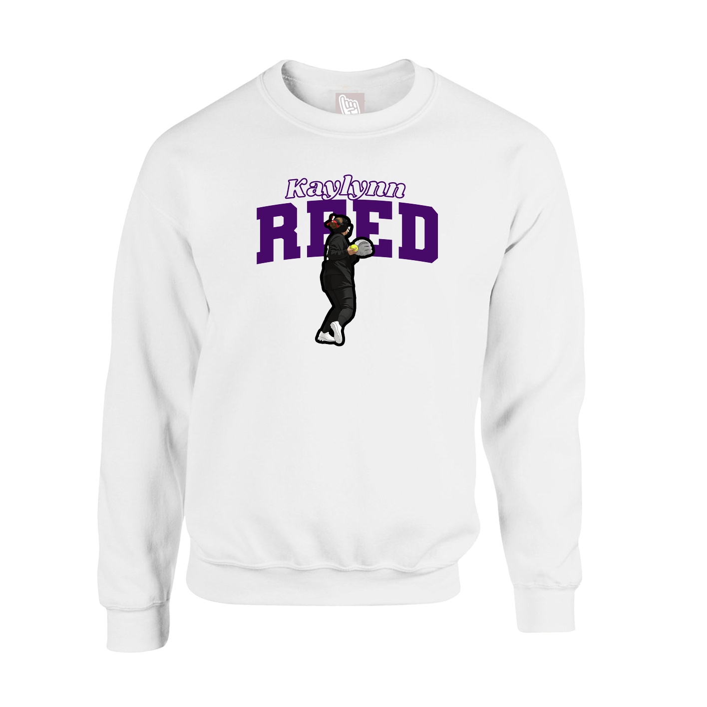 Fleece Crew — Name Arch in White