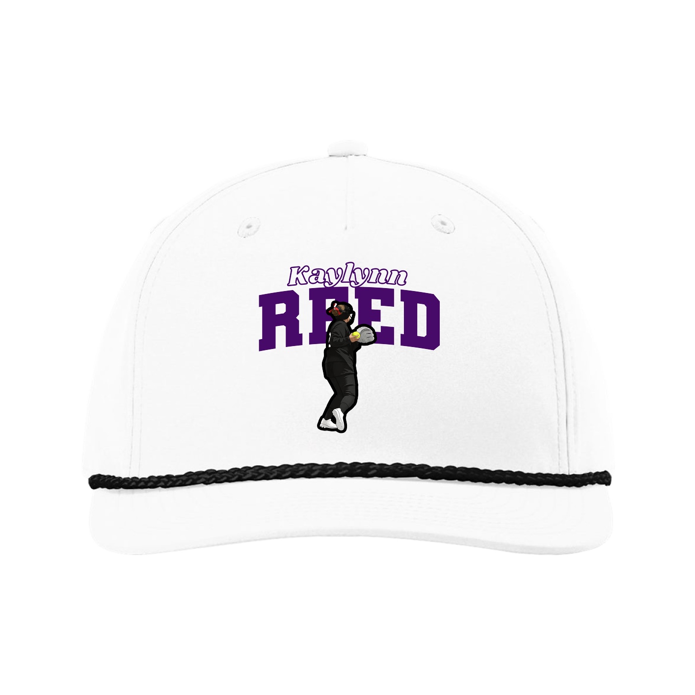 Five-Panel Classic Rope Cap — Name Arch in White
