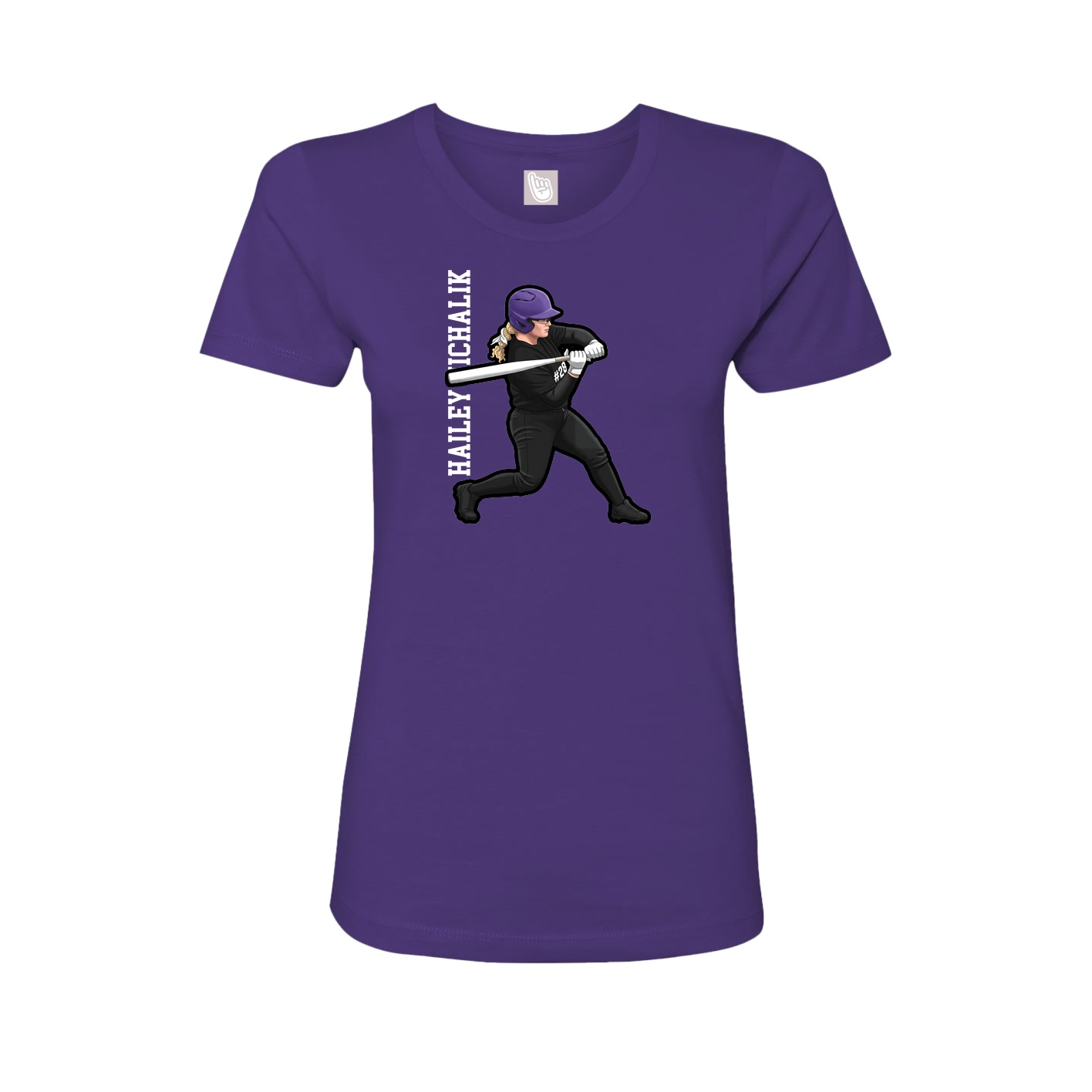 Fitted Women's Tee — Name Vertical in Purple