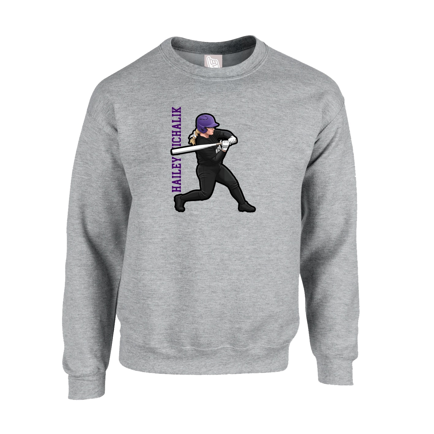 Fleece Crew — Name Vertical in Grey