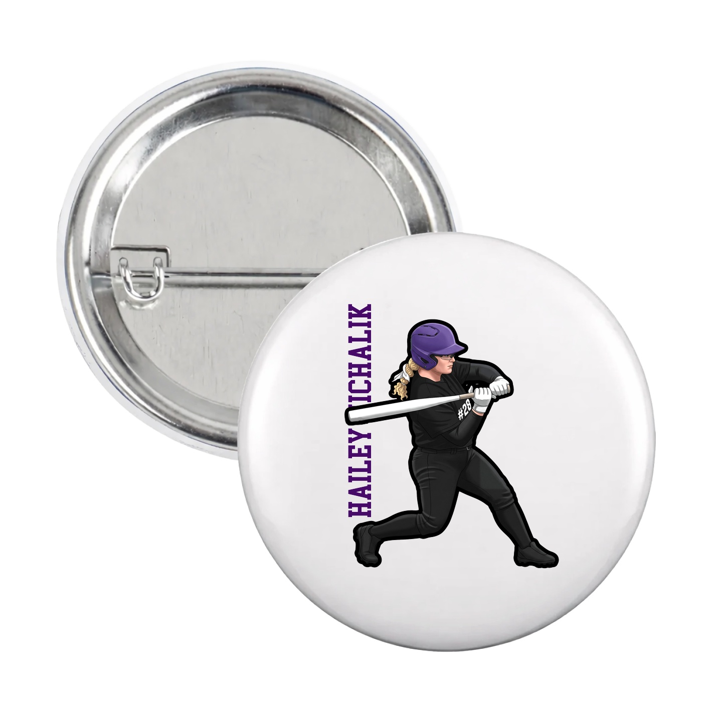 Game Day Button — Name Vertical in White