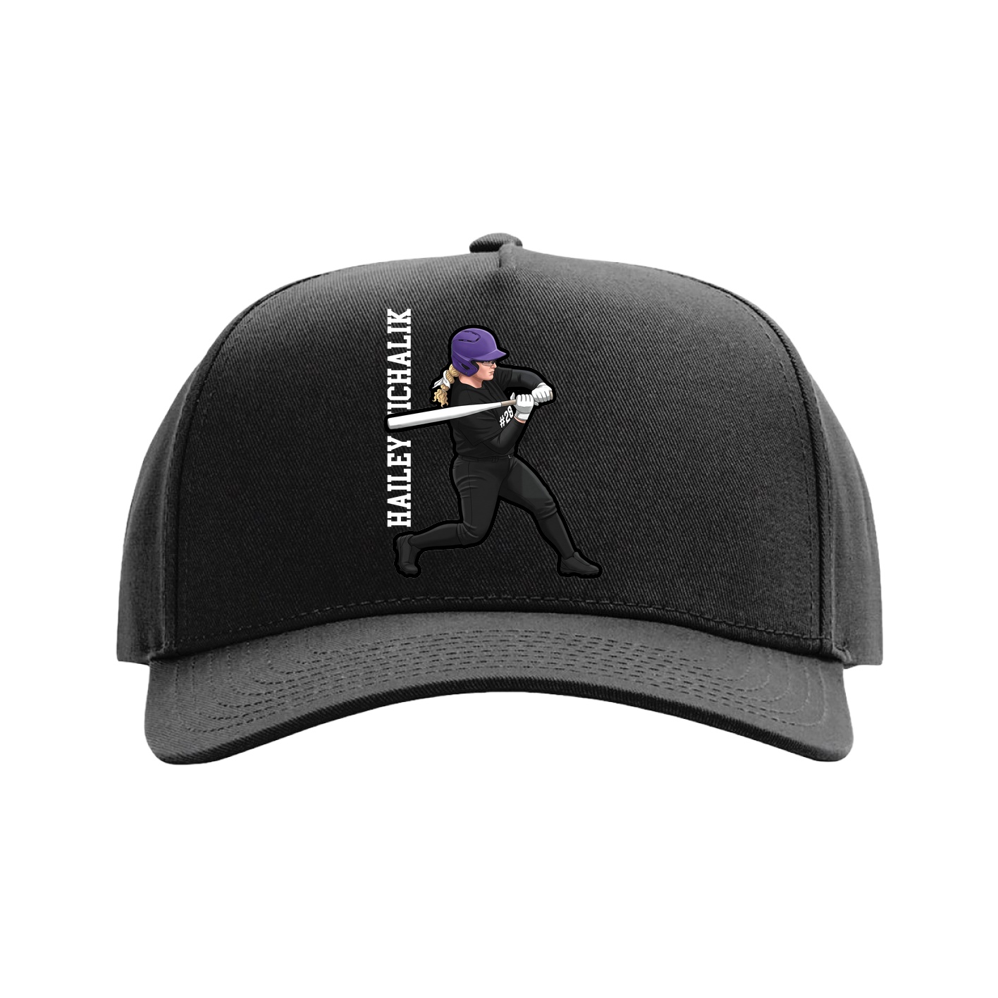 Full Fabric Five-Panel Champ Cap — Name Vertical in Black