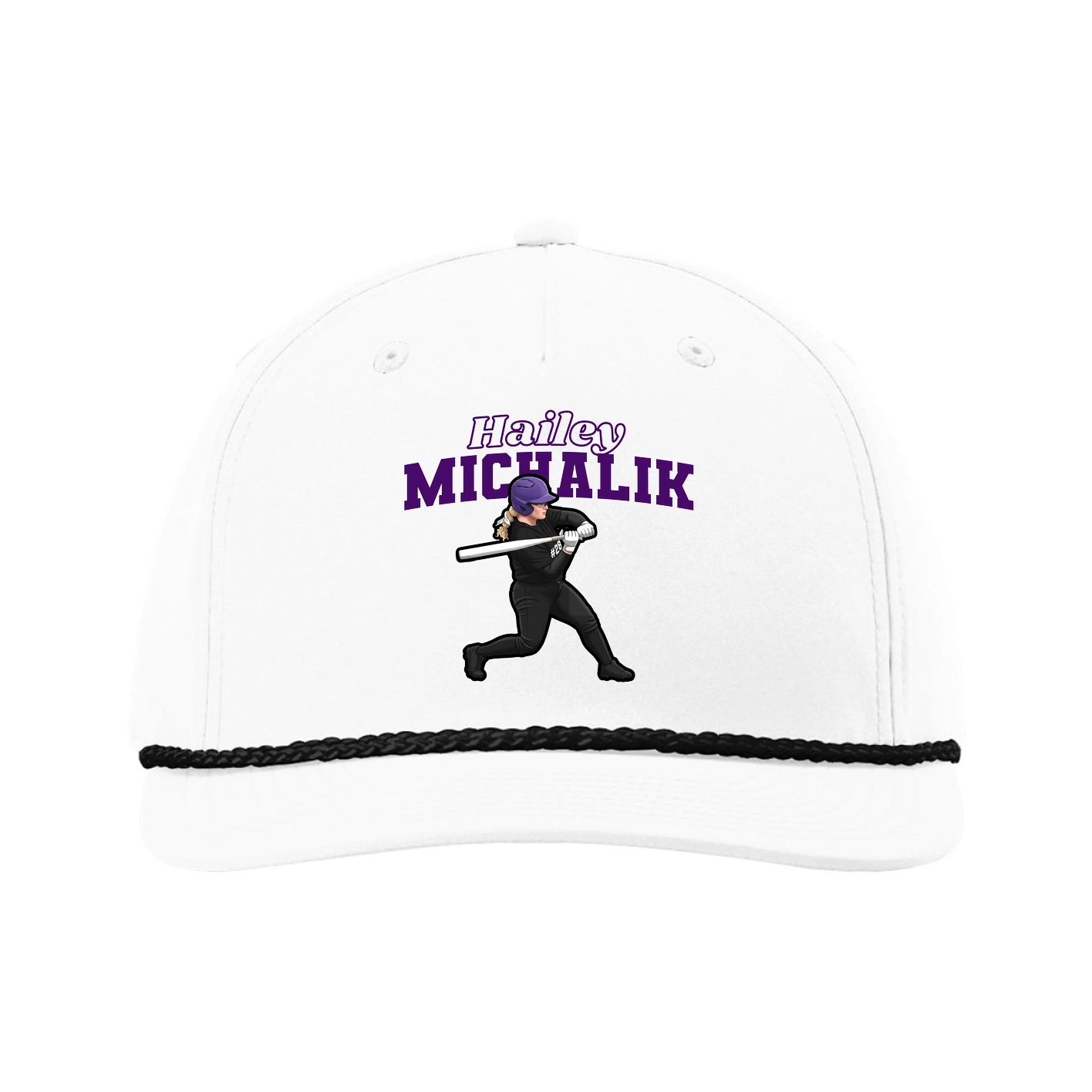 Five-Panel Classic Rope Cap — Name Arch in White